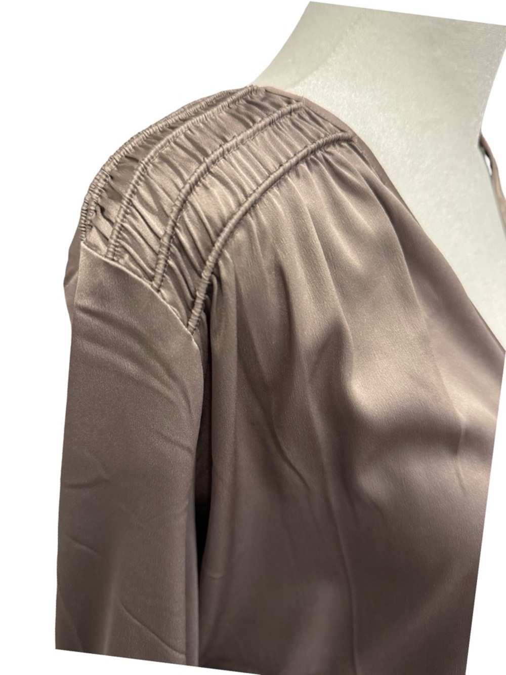 NWT White House Black Market Taupe V-Neck Satin Blouse (medium) - Picture 3 of 4